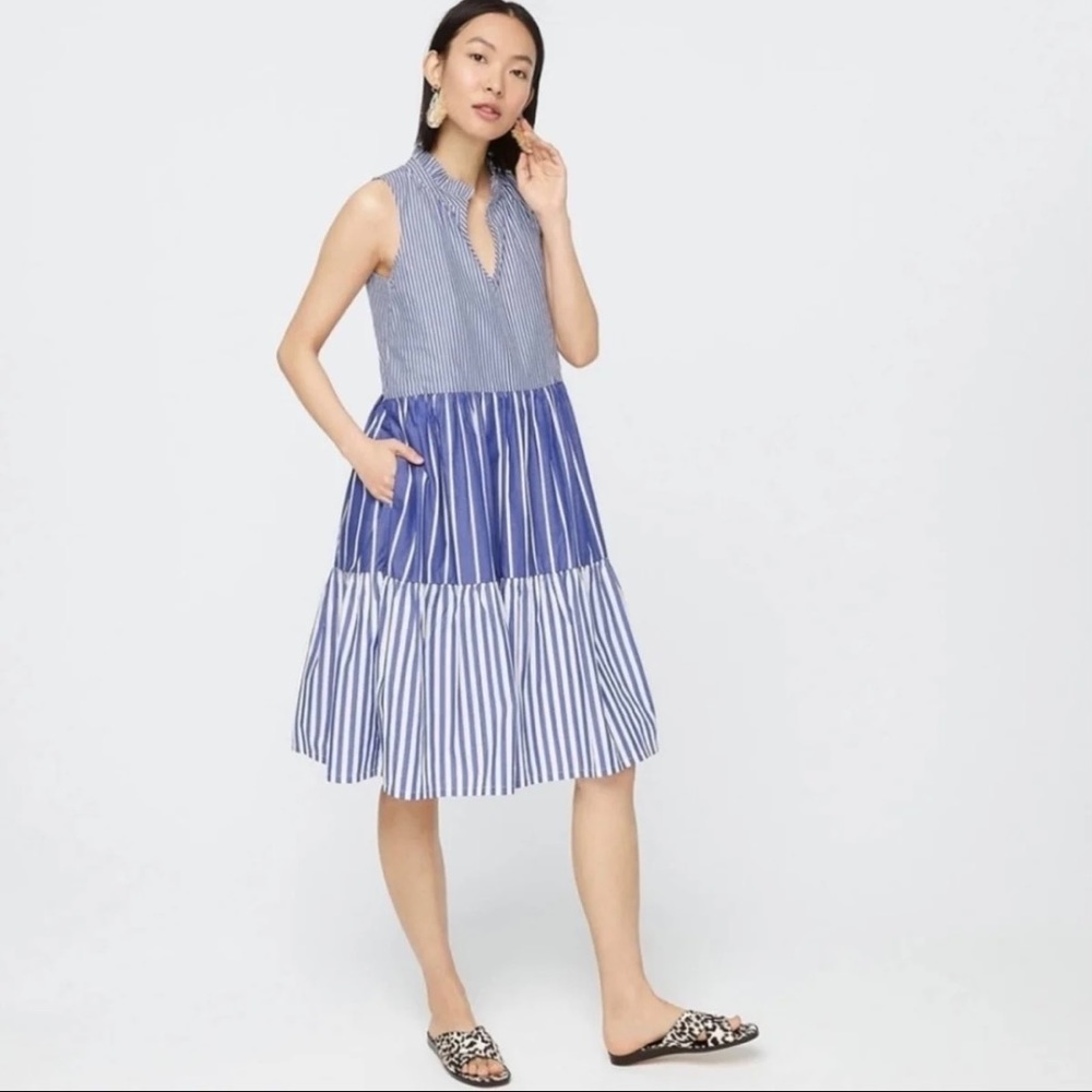 J. Crew NWT Sleeveless Tiered Popover Dress Blue